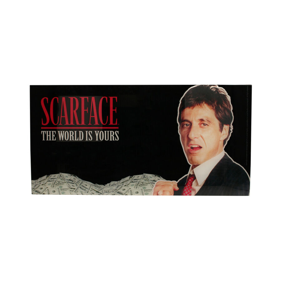 THE WORLD IS YOURS FONDO NEGRO POSTER DE VIDRIO SCARFACE 60x30 CM