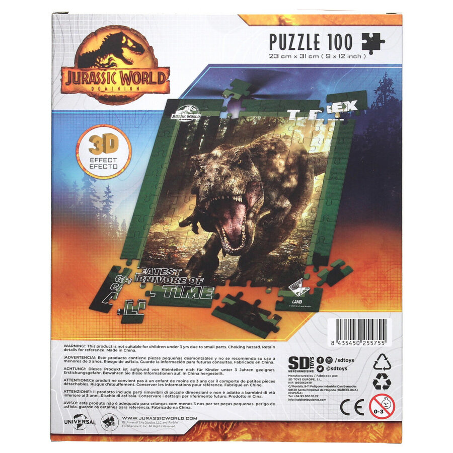 PUZLE 100 EFECTO 3D POSTER T-REX JURASSIC WORLD - SDTOYS